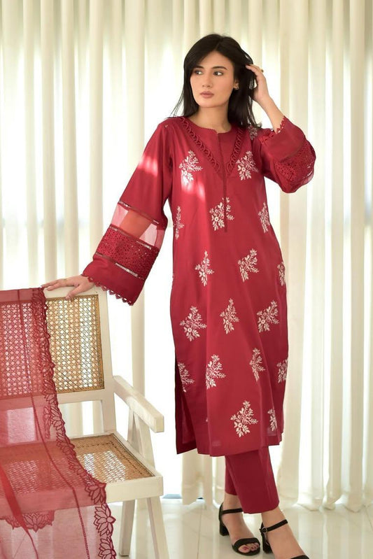 HORIYA MEHROON LAWN CORD SET