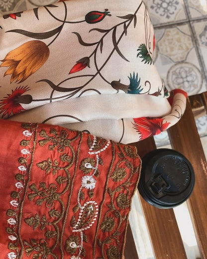 UROOJ  EMB 3Pc With MONAR DUPPATA