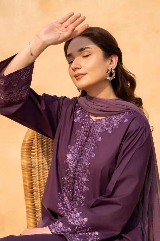 PURPLE LAWN EMB 3PC